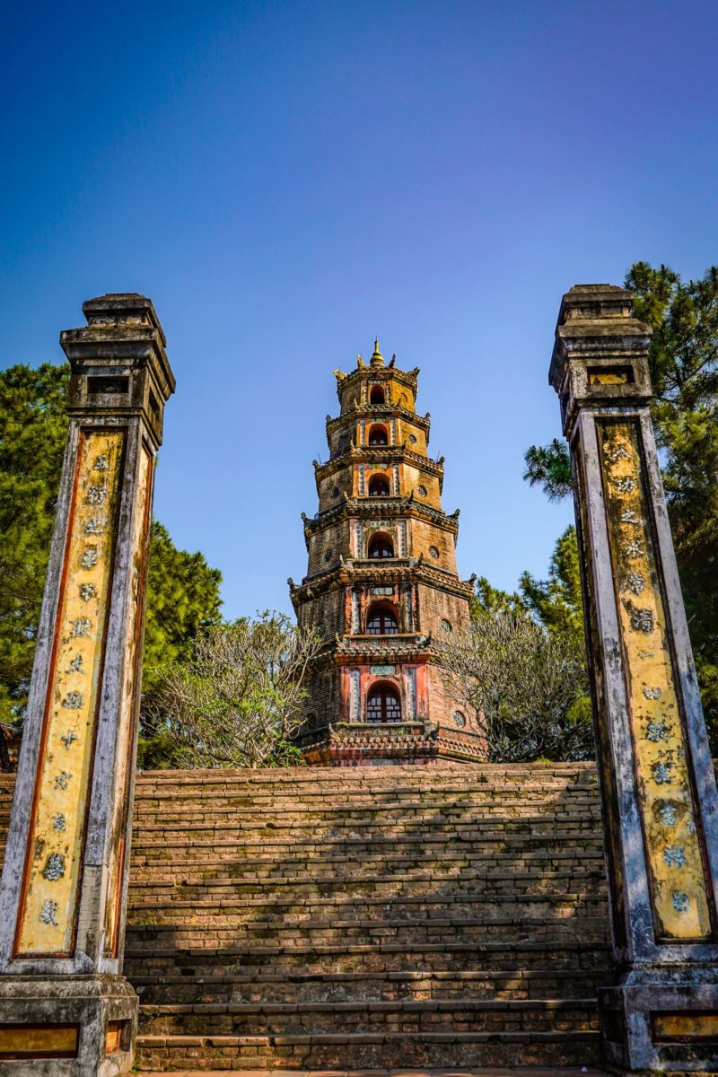 Vietnamese temple between pillars