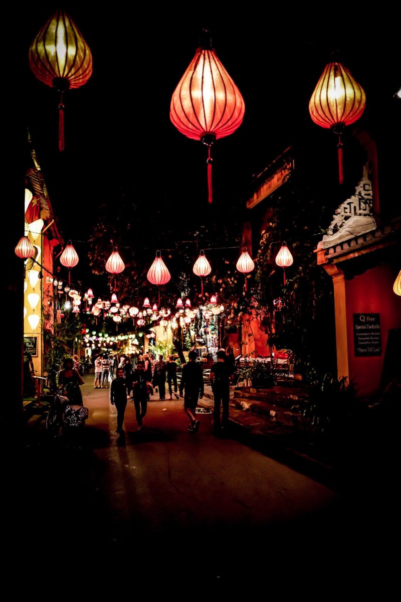 Vietnam night scene Huey with lights